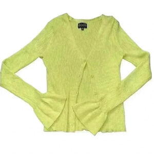 Green Button Up Flared Long Sleeve Sweater